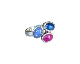 Ruby Tanzanite Disthen Ring 925 Silver, Ruby Ring Silver, Tanzanite Ring, Gemstone Ring Size. 54, multi-stone ring 925 silver, gemstone jewelry