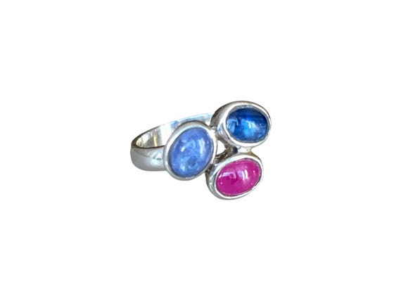 Ruby Tanzanite Disthen Ring 925 Silver, Ruby Ring Silver, Tanzanite Ring, Gemstone Ring Size. 54, multi-stone ring 925 silver, gemstone jewelry