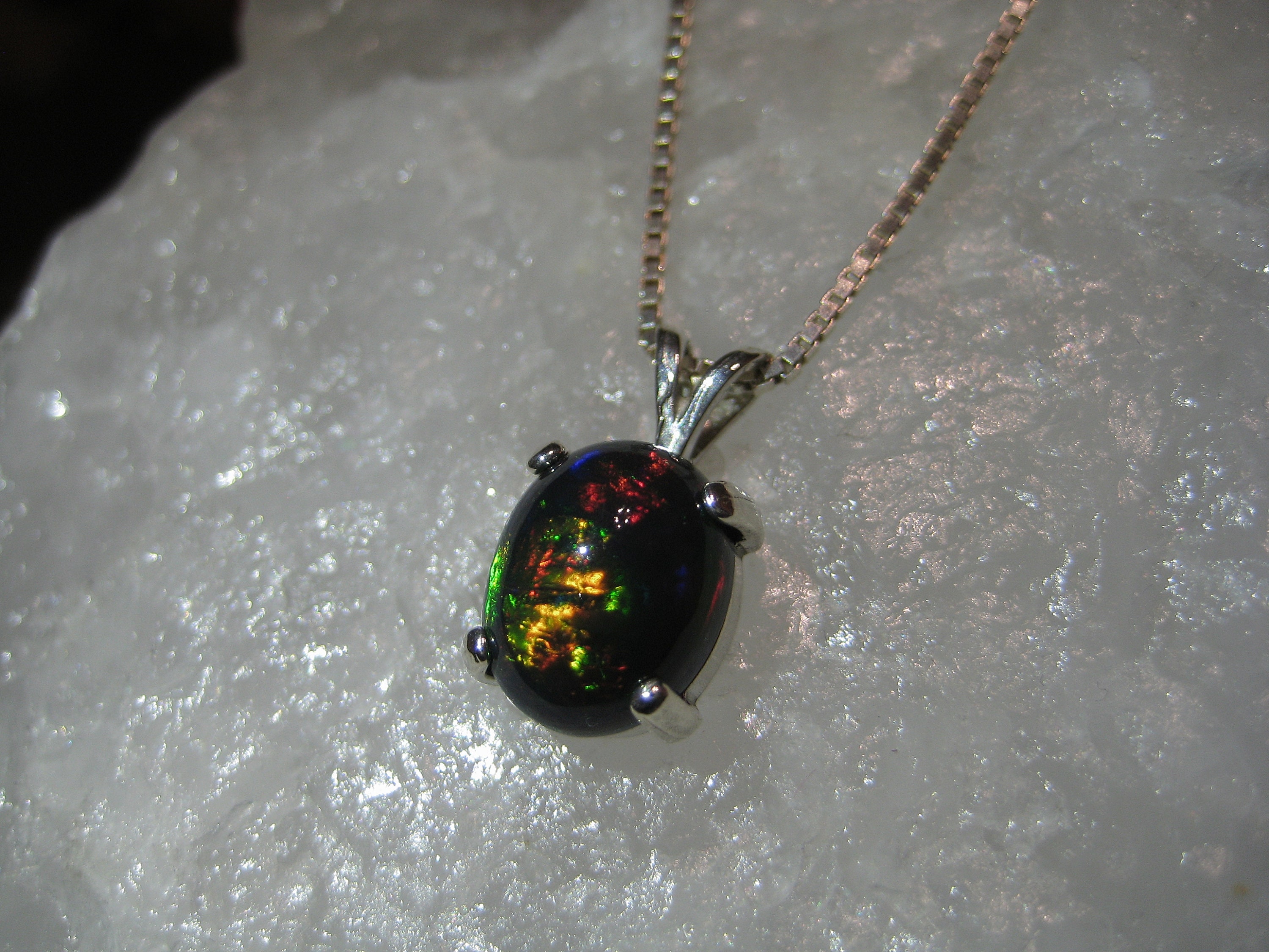 Black Opal Necklace Black Opal Pendant Fire Opal Black Gemstone