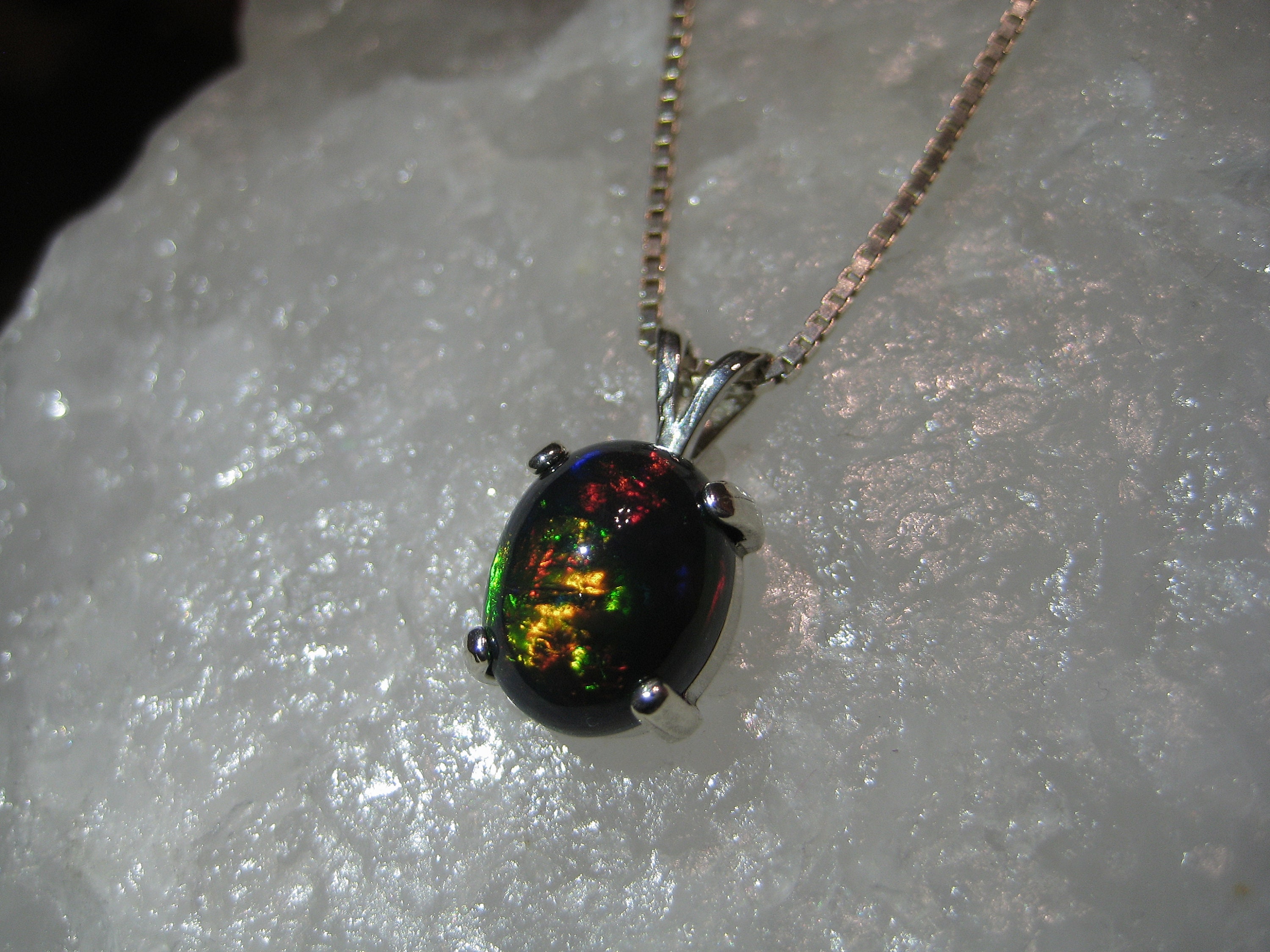 Black Opal Necklace, Black Opal Pendant, Fire Opal, Black Gemstone ...