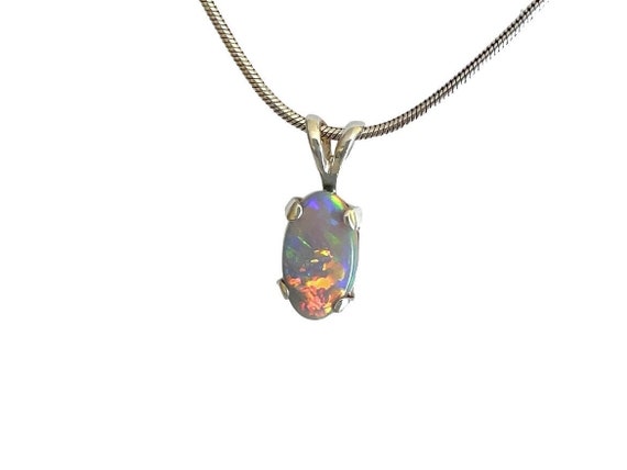 Dark Crystal Opal Pendant 925 Silver, Genuine Australian Opal Pendant, Elegant Opal Necklace, Unique Gemstone Jewelry for Women