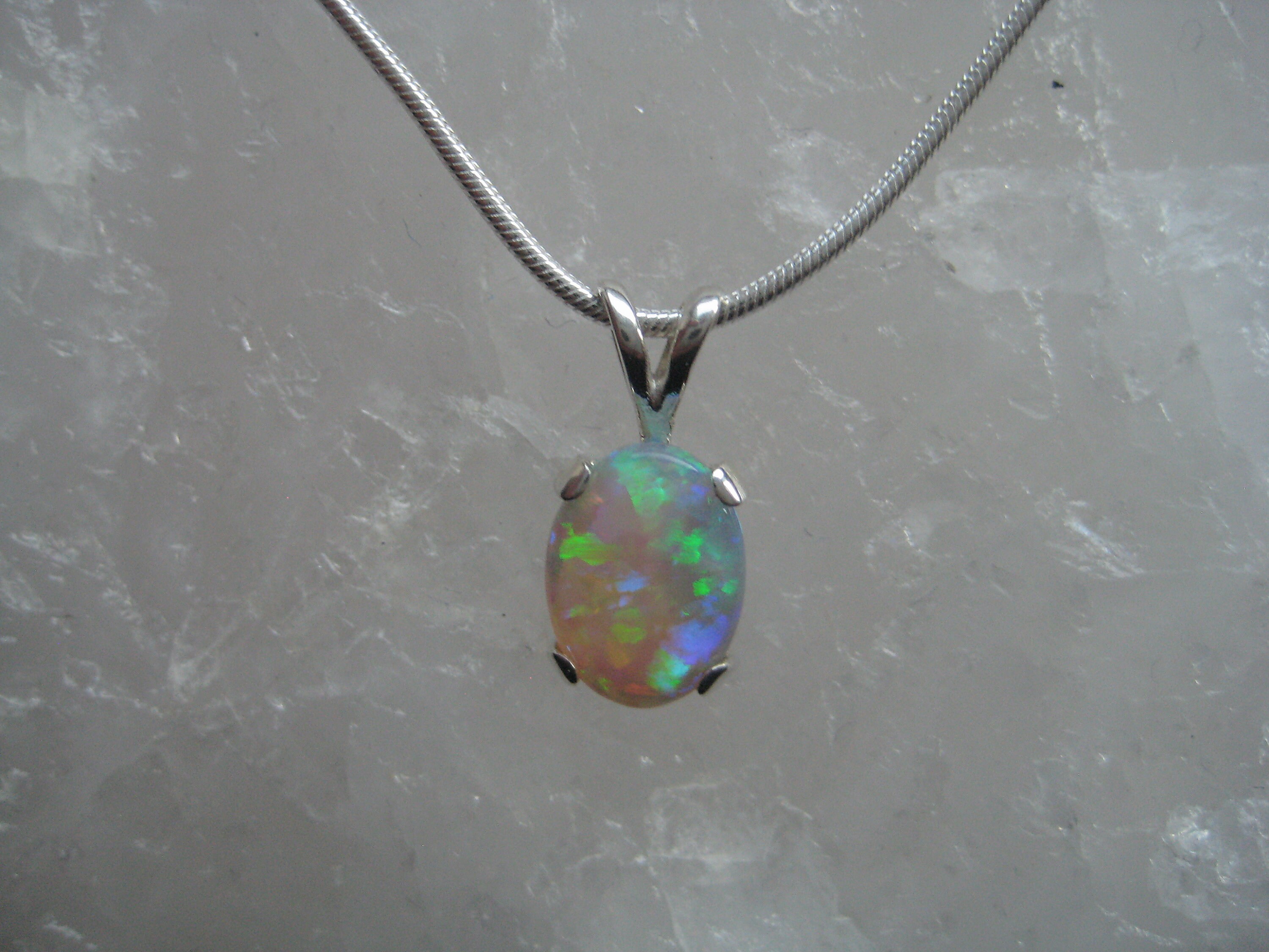 Opal chain pendant, opal pendant silver, Australian opal pendant