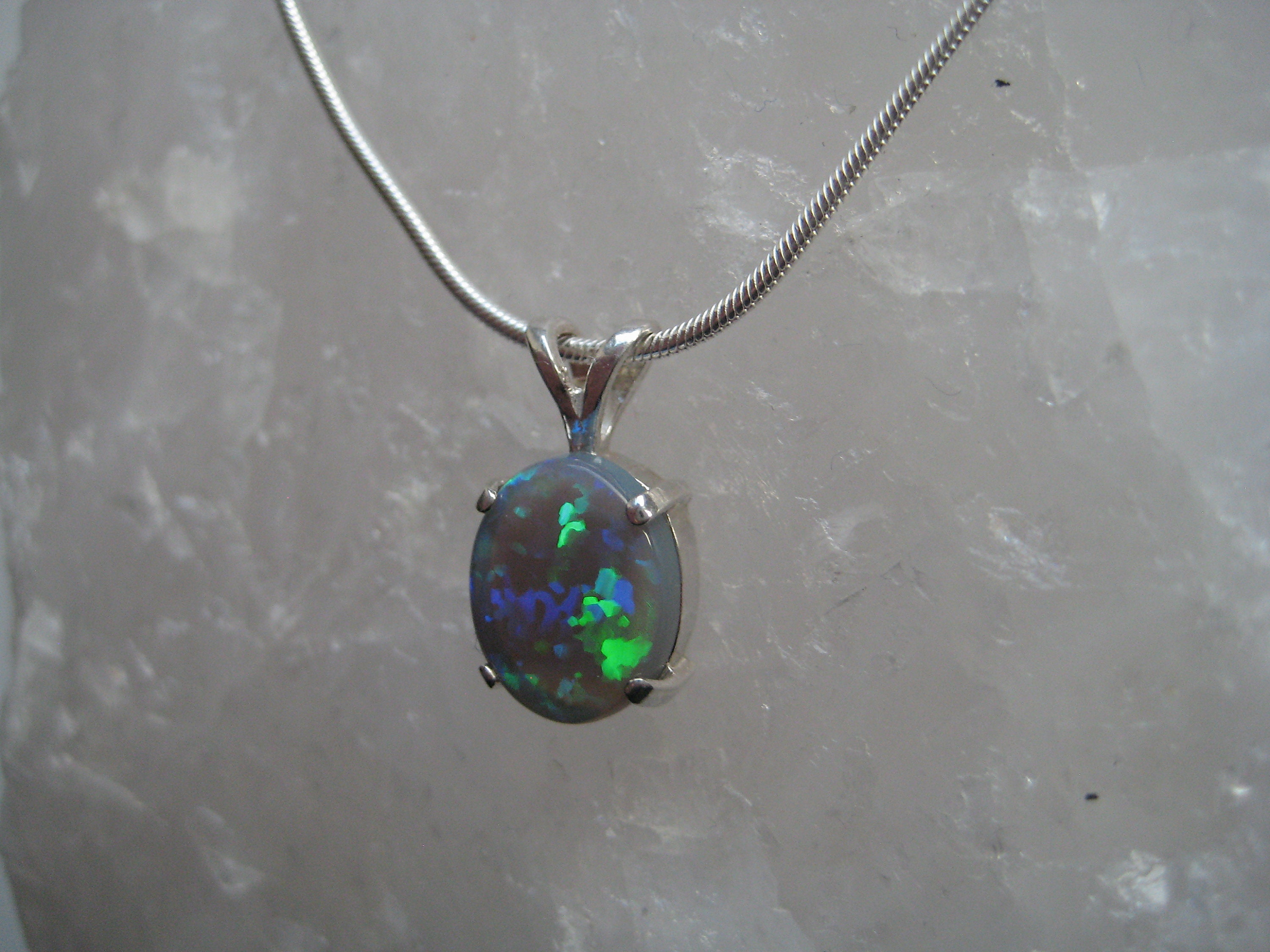 Black Australian Opal Pendant, Silver Pendant with Opal, Black Opal