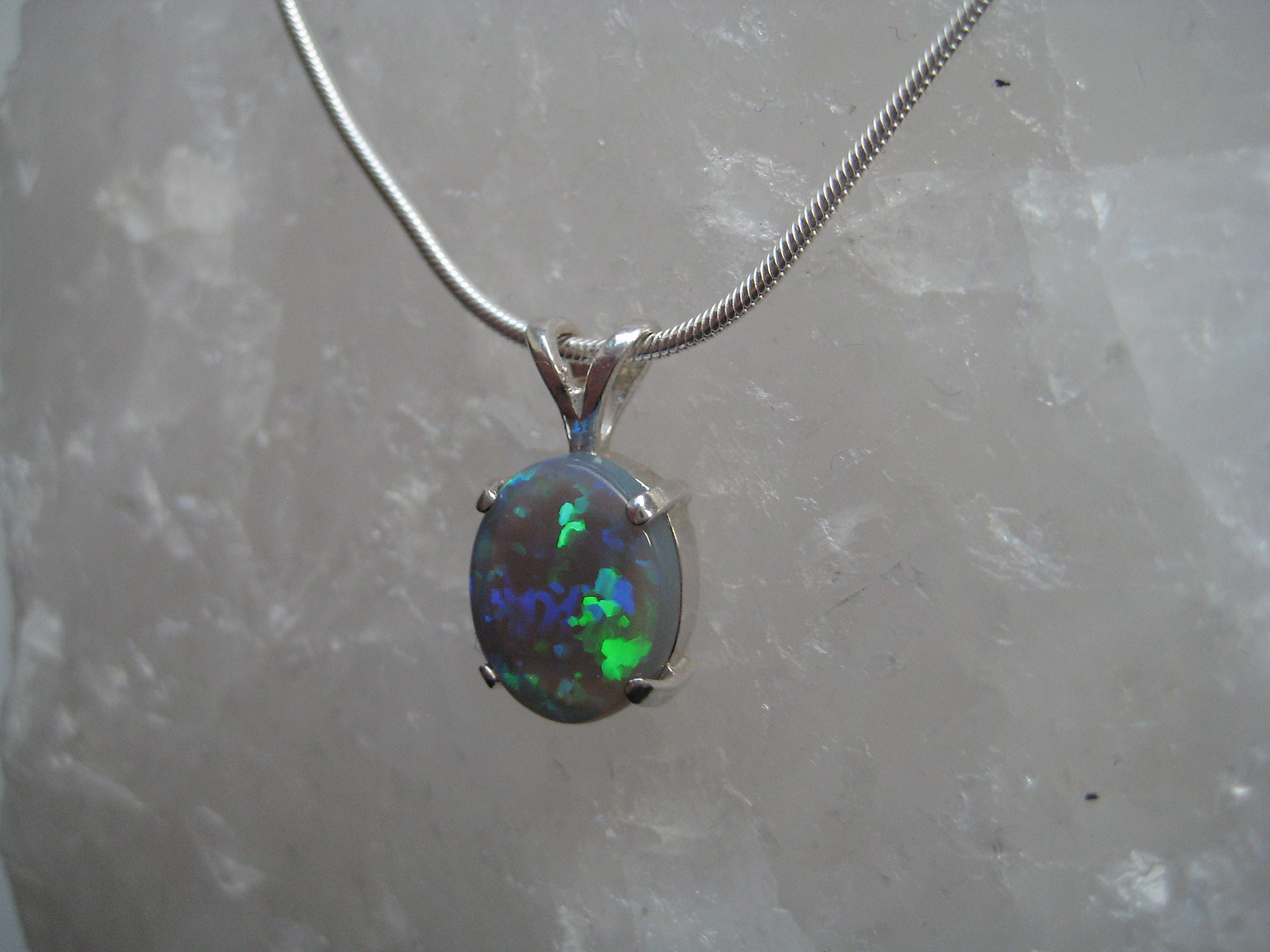 Black Australian Opal Pendant, Silver Pendant with Opal, Black Opal ...