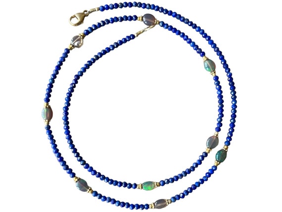 Lapis lazuli opal necklace, lapis lazuli pearl necklace, opal pearl necklace, blue filigree gemstone necklace, dainty blue pearl necklace