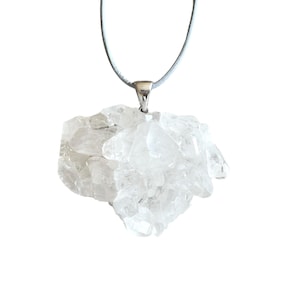 Large rock crystal pendant 925 silver, white crystal necklace, rock crystal druse necklace, white gemstone pendant, healing stone pendant white