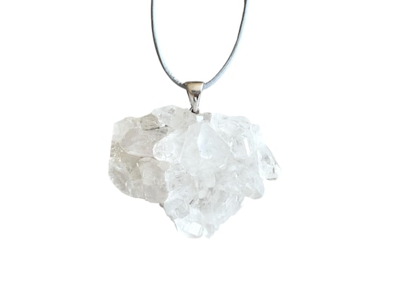 Large rock crystal pendant 925 silver, white crystal necklace, rock crystal druse necklace, white gemstone pendant, healing stone pendant white