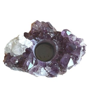 Amethyst tealight holder, amethyst cluster candle holder, crystal tealight holder, natural crystal cluster, spiritual gift, unique