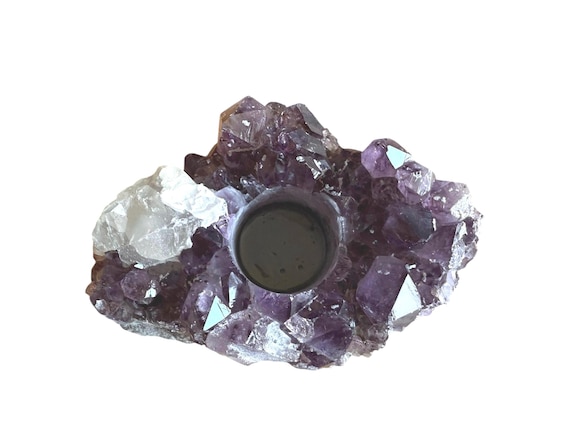 Amethyst tealight holder, amethyst cluster candle holder, crystal tealight holder, natural crystal cluster, spiritual gift, unique
