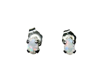 Opal stud earrings, 925 sterling silver, genuine Australian opals, delicate gemstone stud earrings, oval opal earrings, genuine opal jewelry, minimalist