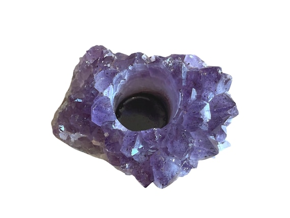 Amethyst tealight holder, amethyst cluster candle holder, crystal tealight holder, natural crystal cluster, spiritual gift, unique