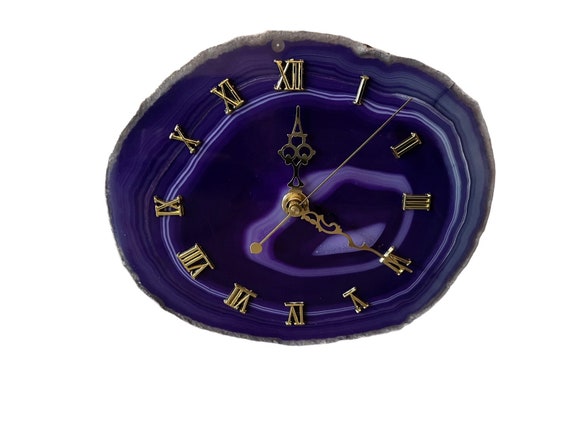 Agate clock, large agate wall clock, purple wall clock, living room clock, clock wall, birthday gift, agate disc clock, round wall clock, agate disc