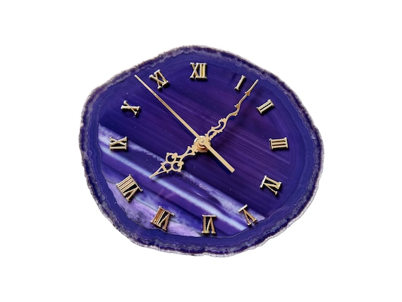 Agate clock, large agate wall clock, purple wall clock, living room clock, clock wall, birthday gift, agate disc clock, round wall clock, agate disc