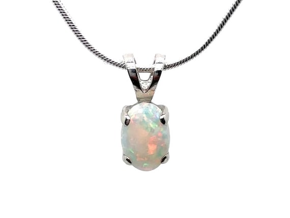 Genuine Australian opal pendant 925 silver, oval opal necklace pendant, bright gemstone jewelry, October birthstone, genuine white opal