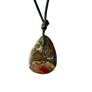 Boulder Opal Pendant drilled, Boulder Opal drilled, Boulder Opal with leather cord, natural opal, Opal Australia, Boulder Opal Necklace