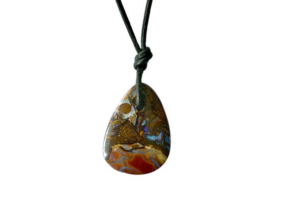 Boulder Opal Pendant Drilled, Boulder Opal Drilled, Boulder Opal with Leather Cord, Natural Opal, Opal Australia, Boulder Opal Necklace