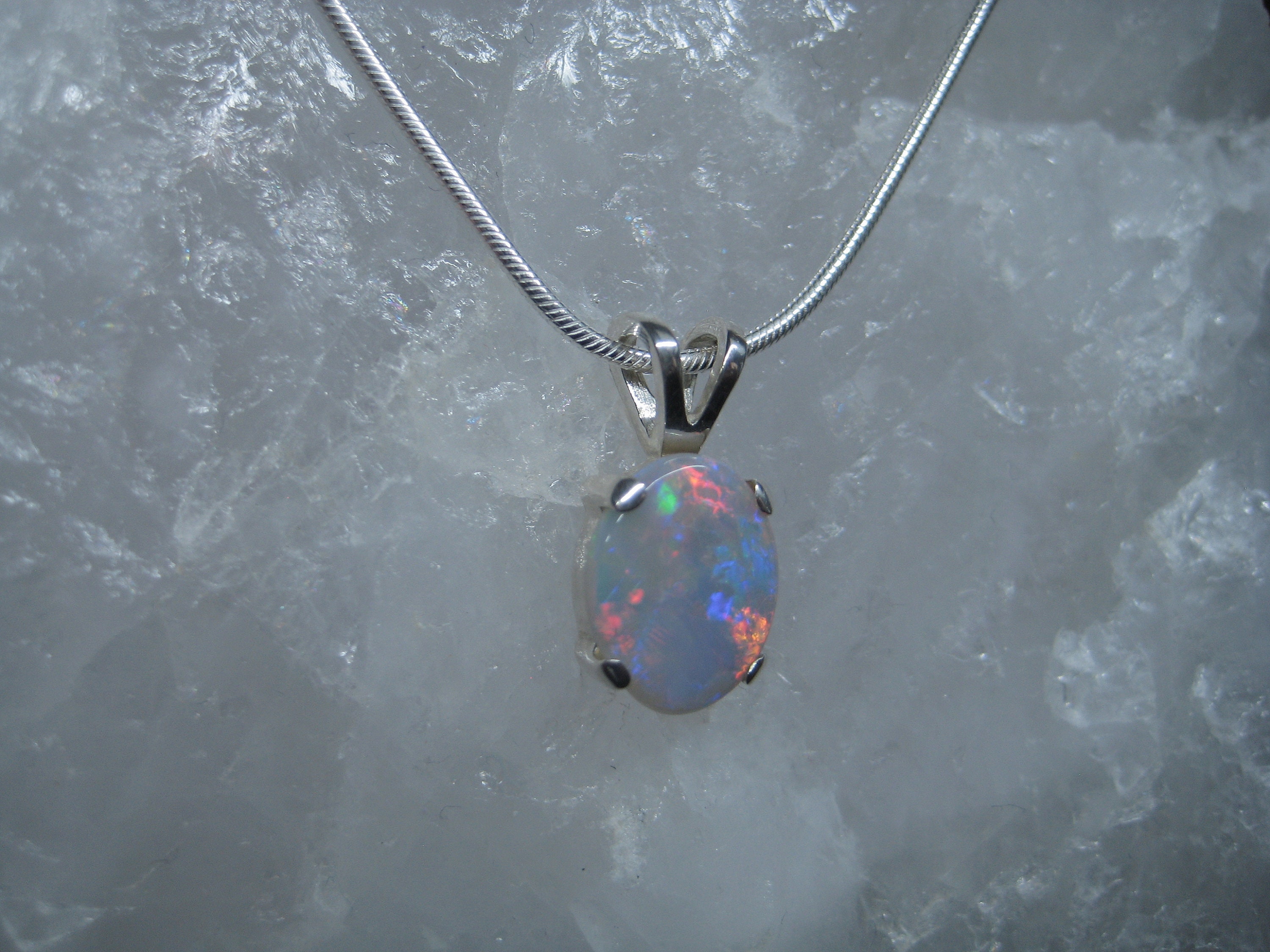 Opal chain pendant, opal pendant silver, Australian opal pendant, opal