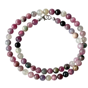 Tourmaline colorful necklace, colorful tourmaline pearl necklace, ball stone necklace, colorful gemstone necklace, delicate pearl necklace, real tourmaline jewelry
