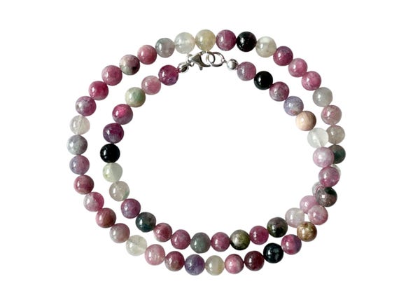 Tourmaline colorful necklace, colorful tourmaline pearl necklace, ball stone necklace, colorful gemstone necklace, delicate pearl necklace, real tourmaline jewelry