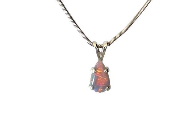 Dark Opal Pendant 925 Silver, Genuine Australian Opal Pendant, Dark Opal Necklace, October Birthstone, Dainty Opal Jewelry