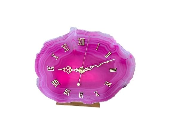 Agate clock, large agate grandfather clock, pink agate grandfather clock, gemstone clock, table clock, boho decor, agate desk clock, feng shui, home decoration