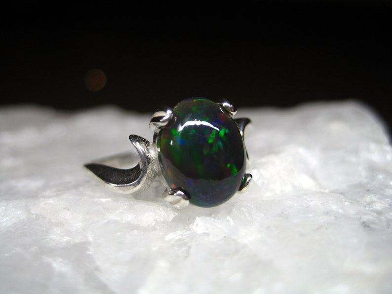 Gift for her Black Opal Jewelry 925 Sterling Ring Dark Opal Ring Genuine Black Opal Ring Black Gemstone Ring Natural Black Opal