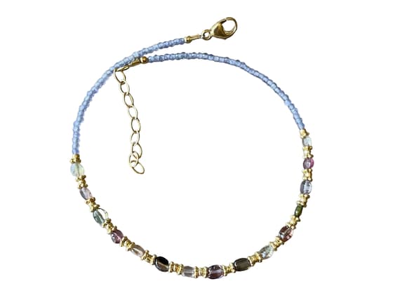 Gemstone bracelet, delicate bracelet, silver-plated bracelet, thin gemstone bracelet, colorful bracelet, tanzanite bracelet, tourmalines