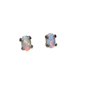 Tiny opal stud earrings silver 925, Australian opal stud earrings, dainty opal jewelry sterling silver, gemstone earrings, birthstone