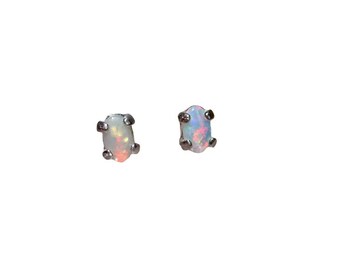 Tiny opal stud earrings silver 925, Australian opal stud earrings, dainty opal jewelry sterling silver, gemstone earrings, birthstone
