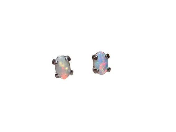 Tiny Opal Stud Earrings Silver 925, Australian Opal Stud Earrings, Dainty Opal Jewelry Sterling Silver, Gemstone Earrings, Birthstone