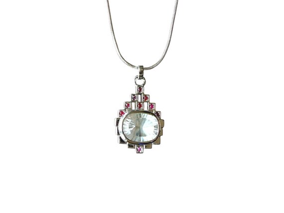 Large rock crystal ruby pendant 925 silver, rock crystal necklace, red ruby jewelry, gemstone pendant, healing stone jewelry for women