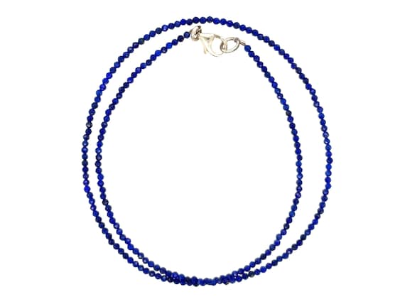 Genuine lapis lazuli necklace 925 silver, dainty pearl necklace, blue gemstone necklace, lapis lazuli jewelry, faceted beads 2 - 2.5 mm necklace