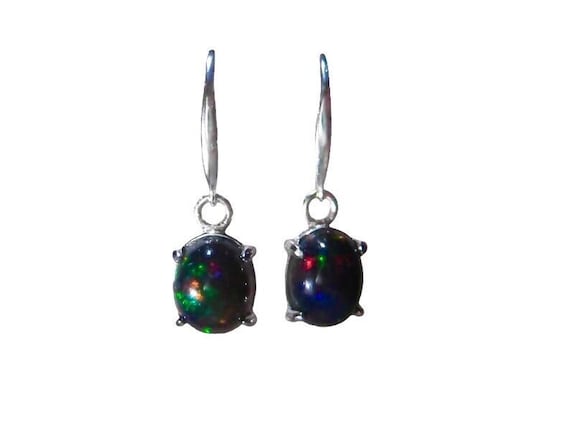 Opal earrings silver 925, black opal hanging earrings, opal earrings, earrings with stone, black opal earrings