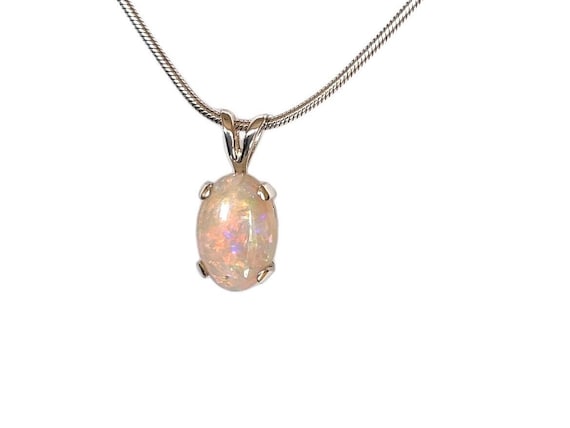 Genuine Australian Opal Pendant 925 Silver, Oval Crystal Opal, Bright Gemstone Jewelry, October Birthstone, Gift for Women
