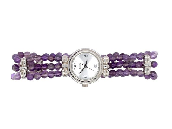 Amethyst watch, amethyst bracelet, purple gemstone bracelet, violet watch, amethyst beaded bracelet, unique bracelet women