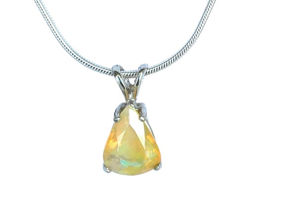 Genuine Ethiopian Opal Pendant, Faceted Opal Jewelry, 925 Sterling Silver Opal Jewelry, Fire Opal Necklace, Gift for Women