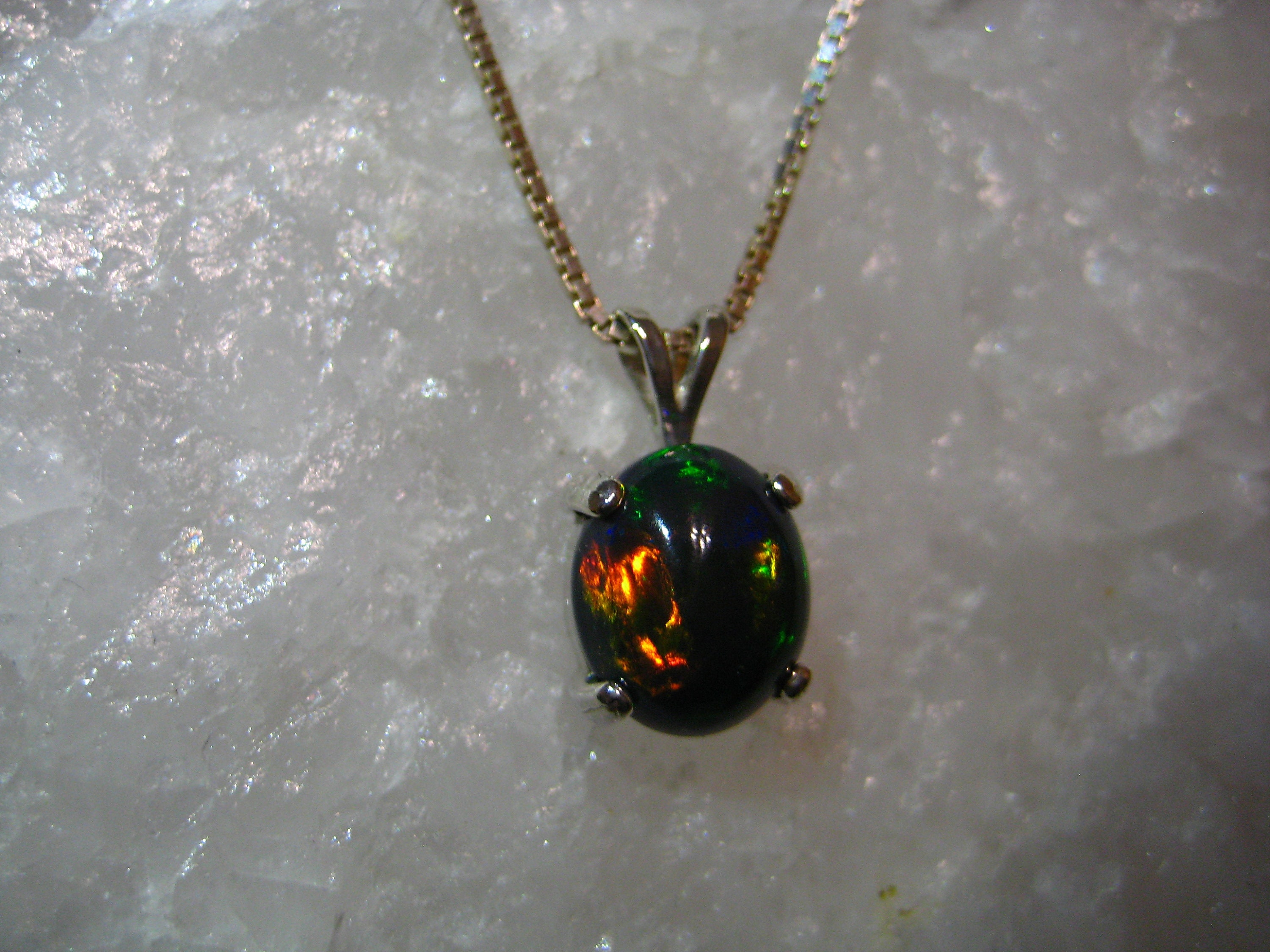 Black Opal Necklace, Black Opal Pendant, Fire Opal, Black Gemstone ...