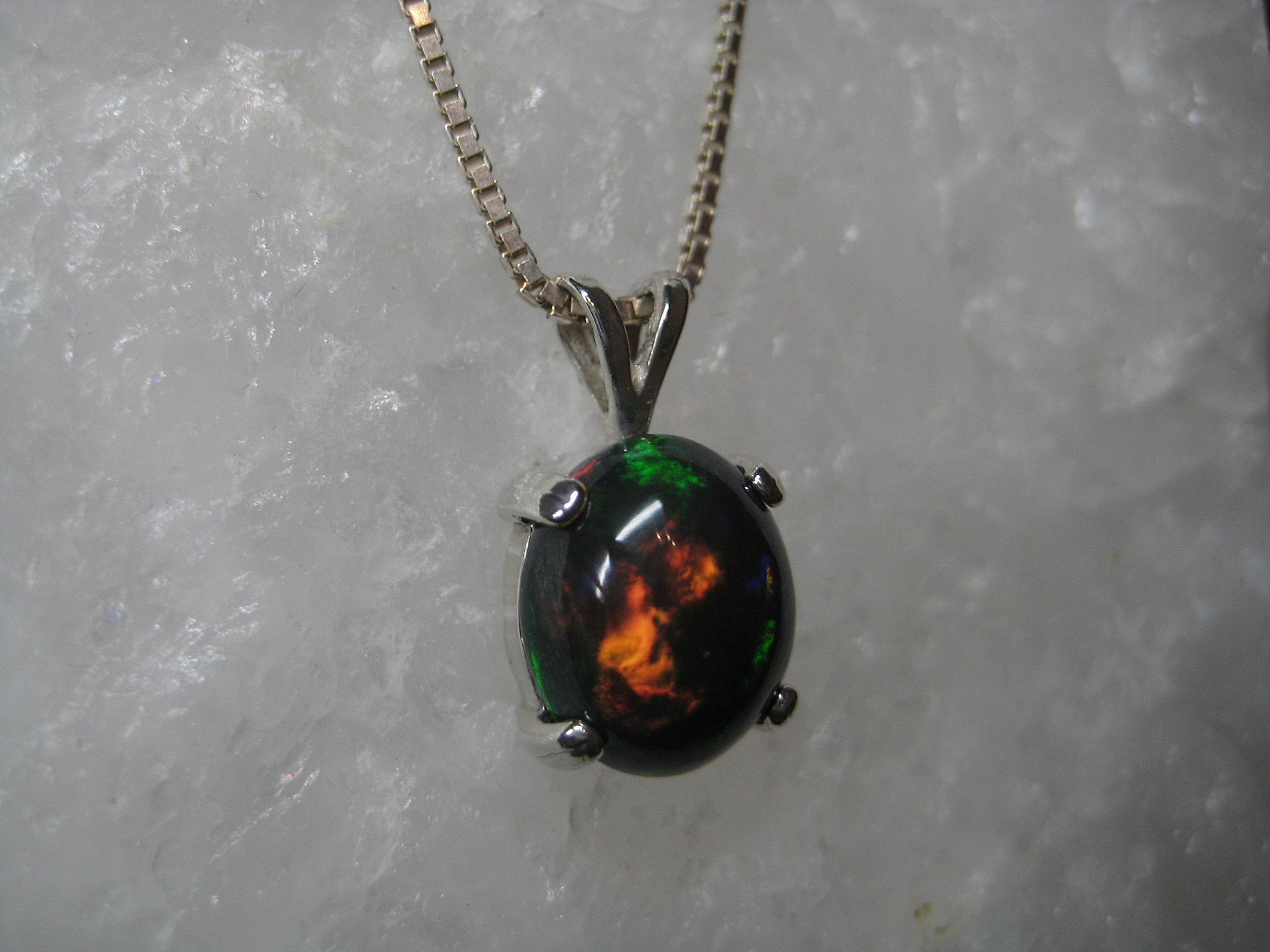 Black Opal Necklace, Black Opal Pendant, Fire Opal, Black Gemstone ...