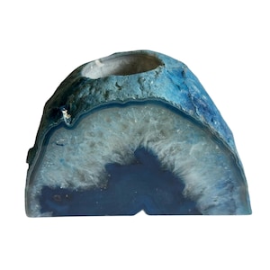 Agate tealight holder, candle holder, blue agate, agate stone, plant holder, blue geode, stone decor, crystal gift, gemstone decor