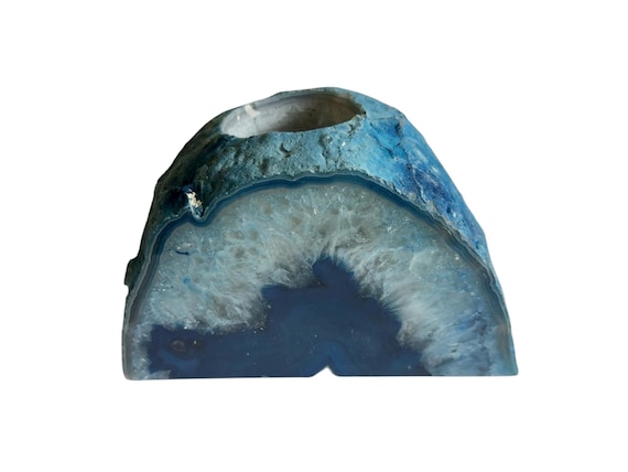 Agate tealight holder, candle holder, blue agate, agate stone, plant holder, blue geode, stone decor, crystal gift, gemstone decor