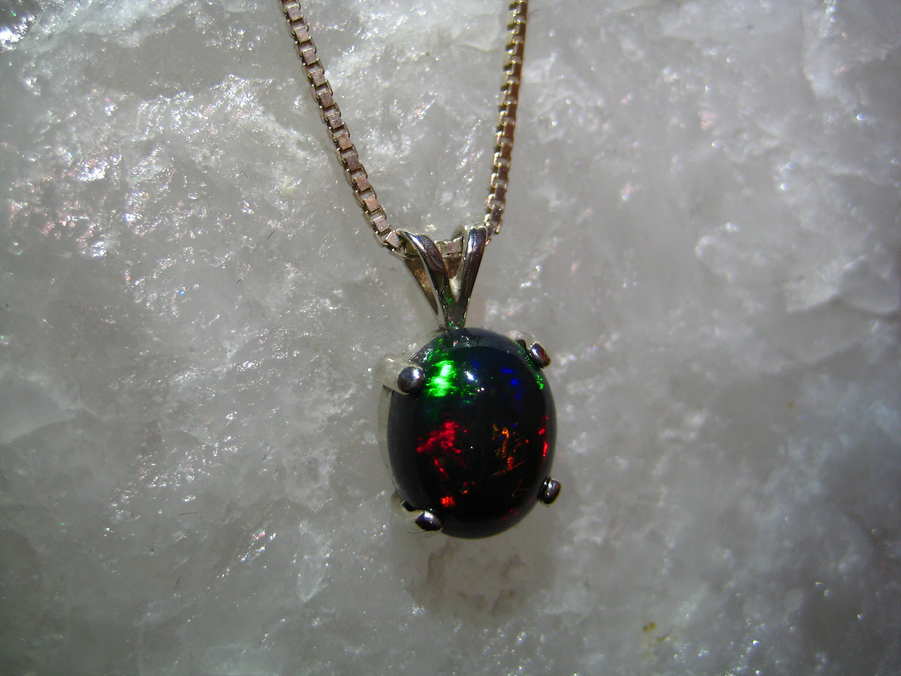 Black Opal Necklace, Black Opal Pendant, Fire Opal, Black Gemstone ...