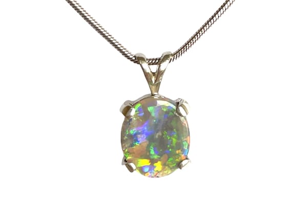 Australian opal pendant 925 silver, dark round opal pendant, gemstone necklace, October birthstone, unique jewelry