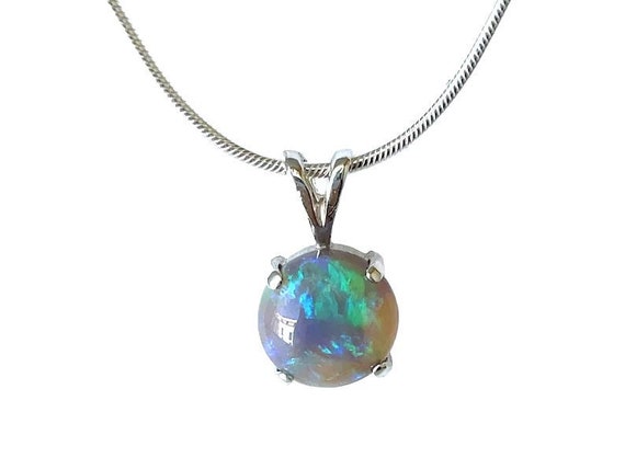 Genuine Australian opal pendant, 925 sterling silver opal jewelry, unique gemstone necklace, blue opal necklace, round opal