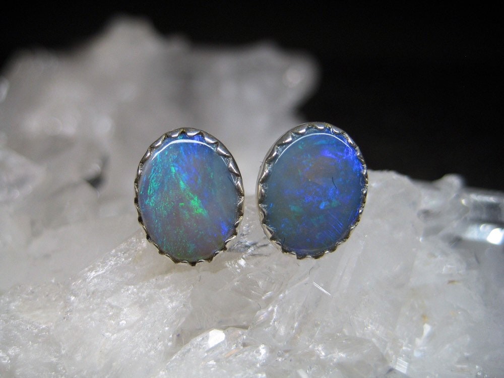 Crystal Opal Earring, Genuine Opal, Australian Opals, Green Blue Opal ...