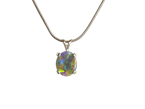 Australian Opal Pendant 925 Silver, Dark Round Opal Pendant, Gemstone Necklace, October Birthstone, Unique Jewelry