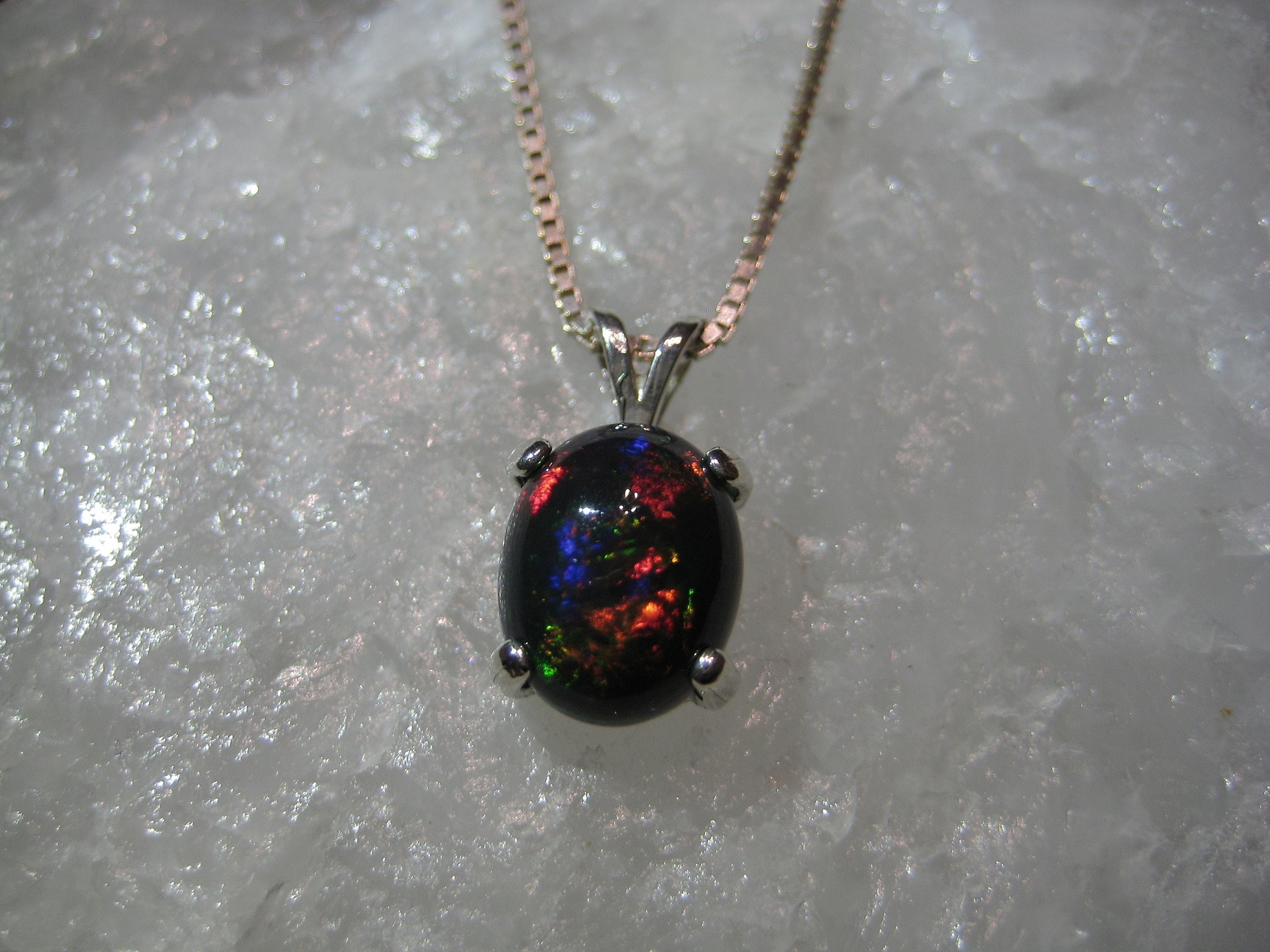 Black Opal Necklace, Black Opal Pendant, Fire Opal, Black Gemstone ...