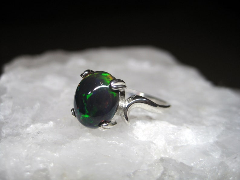 Gift for her Black Opal Jewelry 925 Sterling Ring Dark Opal Ring Genuine Black Opal Ring Black Gemstone Ring Natural Black Opal