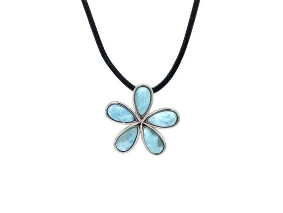Larimar silver pendant, blue Larimar pendant, blue gemstone pendant, flower pendant silver, light blue necklace pendant, Atlantis stone