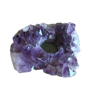 Amethyst tealight holder, amethyst cluster candle holder, crystal tealight holder, natural crystal cluster, spiritual gift, unique