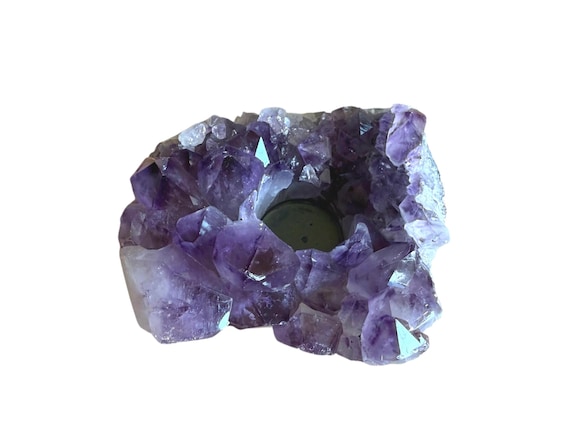 Amethyst tealight holder, amethyst cluster candle holder, crystal tealight holder, natural crystal cluster, spiritual gift, unique